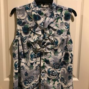 Tahari Ruffle Front Sleeveless Blouse Size M
